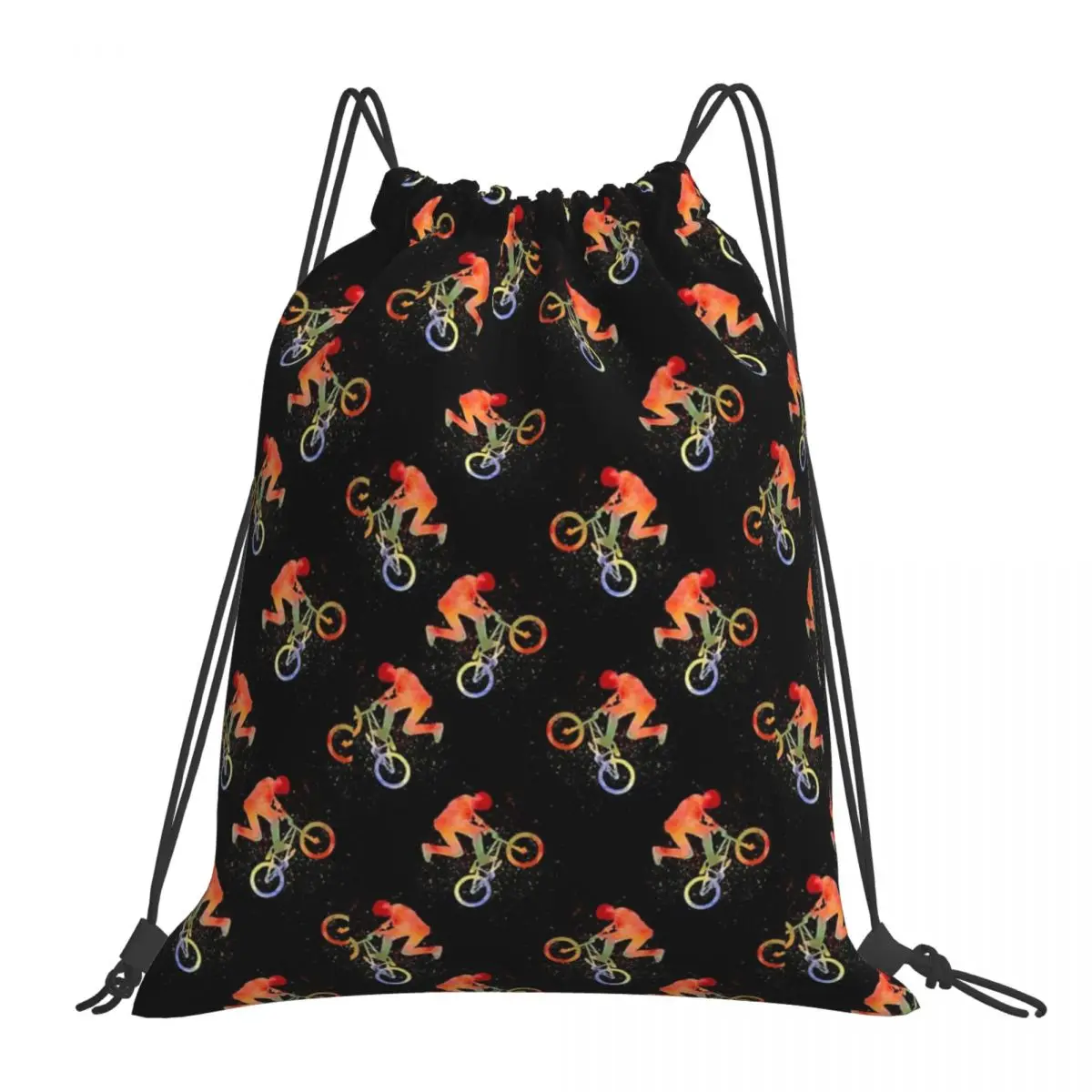 BMX Watercolor On Black Backpacks Fashion Drawstring Bags Drawstring Bundle Pocket Storage Bag Book Bags For Man Woman School