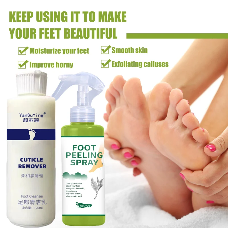 

120ml Foot Exfoliator Softener 100ml Foot Spray 6 Seconds Remove Dead Skin Calluses Anti-Cracked Heel Enhancer Nail Pedicure