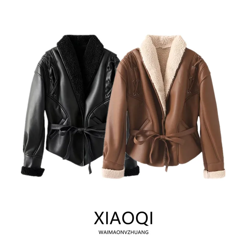 Autunno 2024 Donna lunga Sve Pelle scamosciata Jaet con cintura Design versatile Vestibilità ampia Capispalla da donna europea Sle