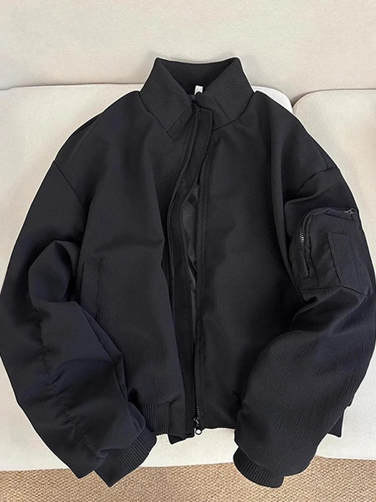 

Мужская весенняя куртка-бомбер American Detroit Workwear, свободного кроя, из полиэстера, в стиле бейсбольной формы, черная
