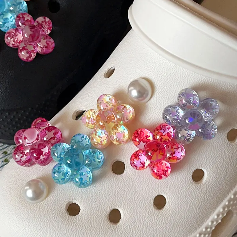 

Shining Flower Shoe Charms for Crocs Decorations Slipper Accessories Pearl Clogs Pins Garden Sandals Girl Gift