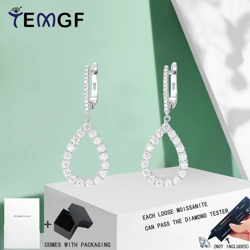 

Серьги-подвески TEMGF с муассанитом для женщин, обручальные свадебные ювелирные изделия с серебряными серьгами GRA S925