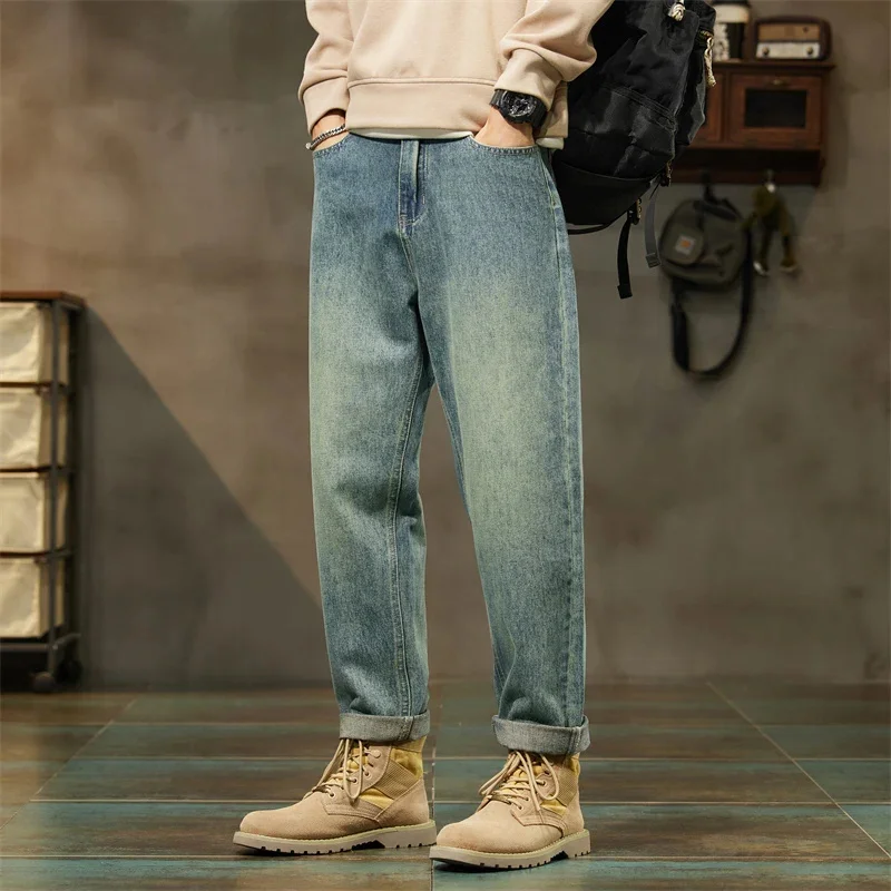 Spring 2024 and Autumn New High Quality Jeans for Men's Japanese Casual Versatile Loose Straight Elastic Haren Pants