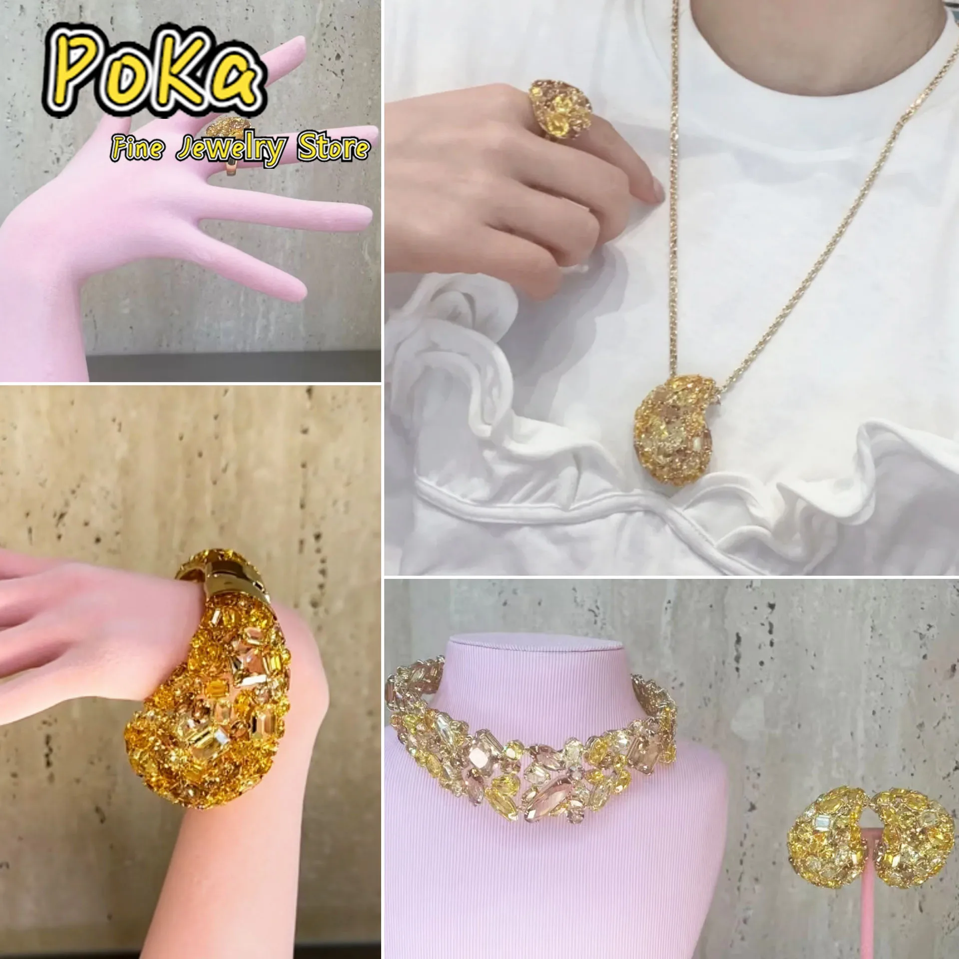 

Fine Jewelry Set Irregular Crystal New Caramel Color Candy Ornaments Exquisite Mother's Day Party Ladies Wedding Gift for Women