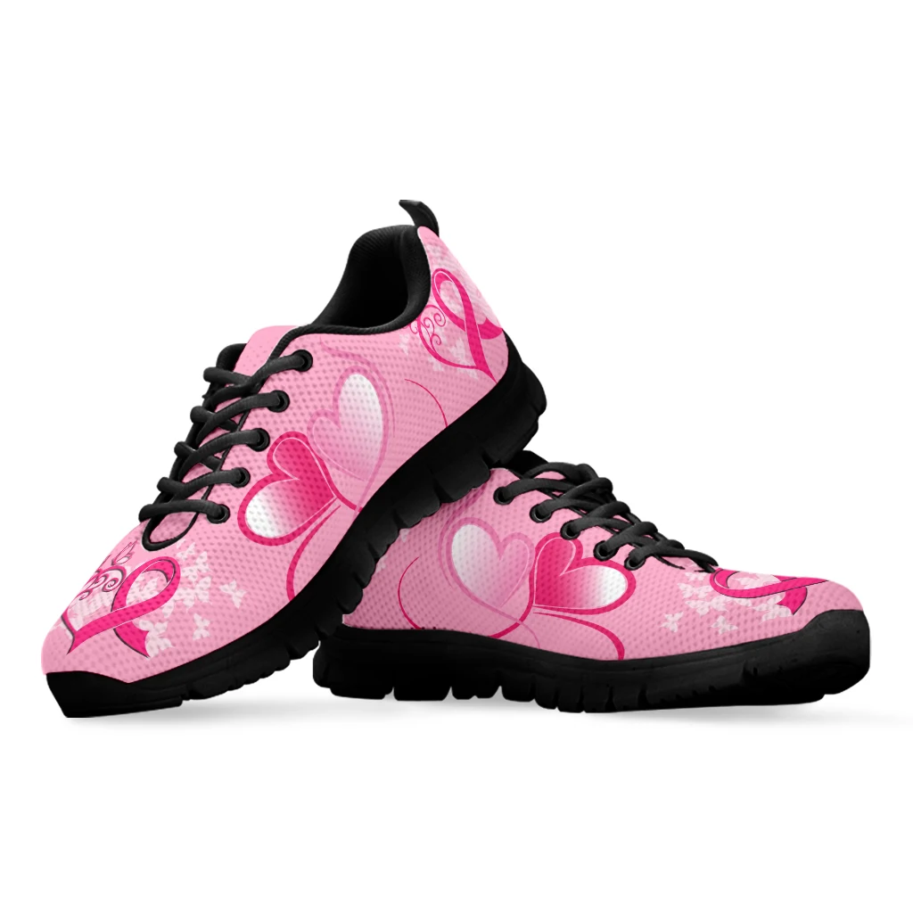 INSTANTARTS Pink Ribbon Design Footwear Breast Cancer Awareness Lace Up Sport Shoes Comfortable Summer Loafers Zapatos Mujer