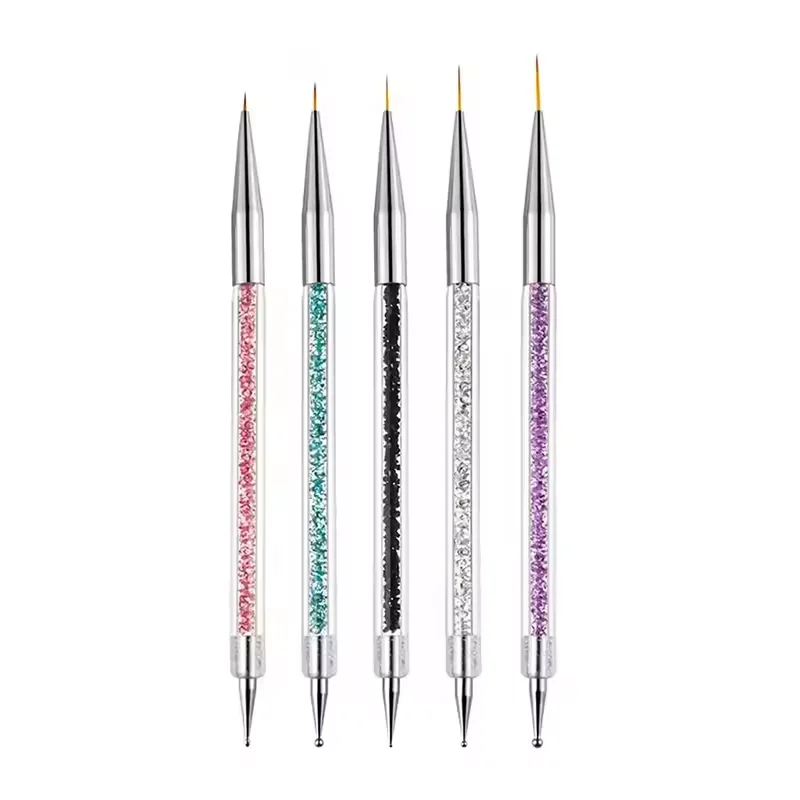 5Pcs Double-Ended Nail Art Dotting Pens Set Crystal Handle Manicure Tools Kit UV Gel Polish Painting Brush DIY Design Accessorie