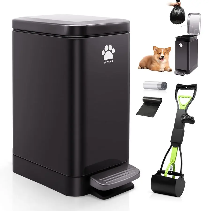 

Poop Trash Can Outside with Poop Scooper for Dogs, 12L 3.2Gal Metal Outdoor Garbage Can with Lid Suitable for Small, Medium and