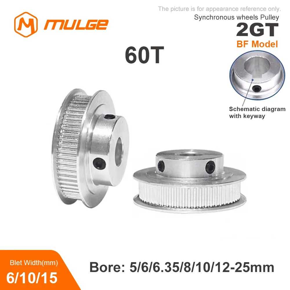 

GT2 BF Timing Pulley 2GT 60T Tooth Teeth Bore 5/6/6.35/8/10-15mm Synchronous Wheels Width 6/10/15mm Belt 3D Printer Parts