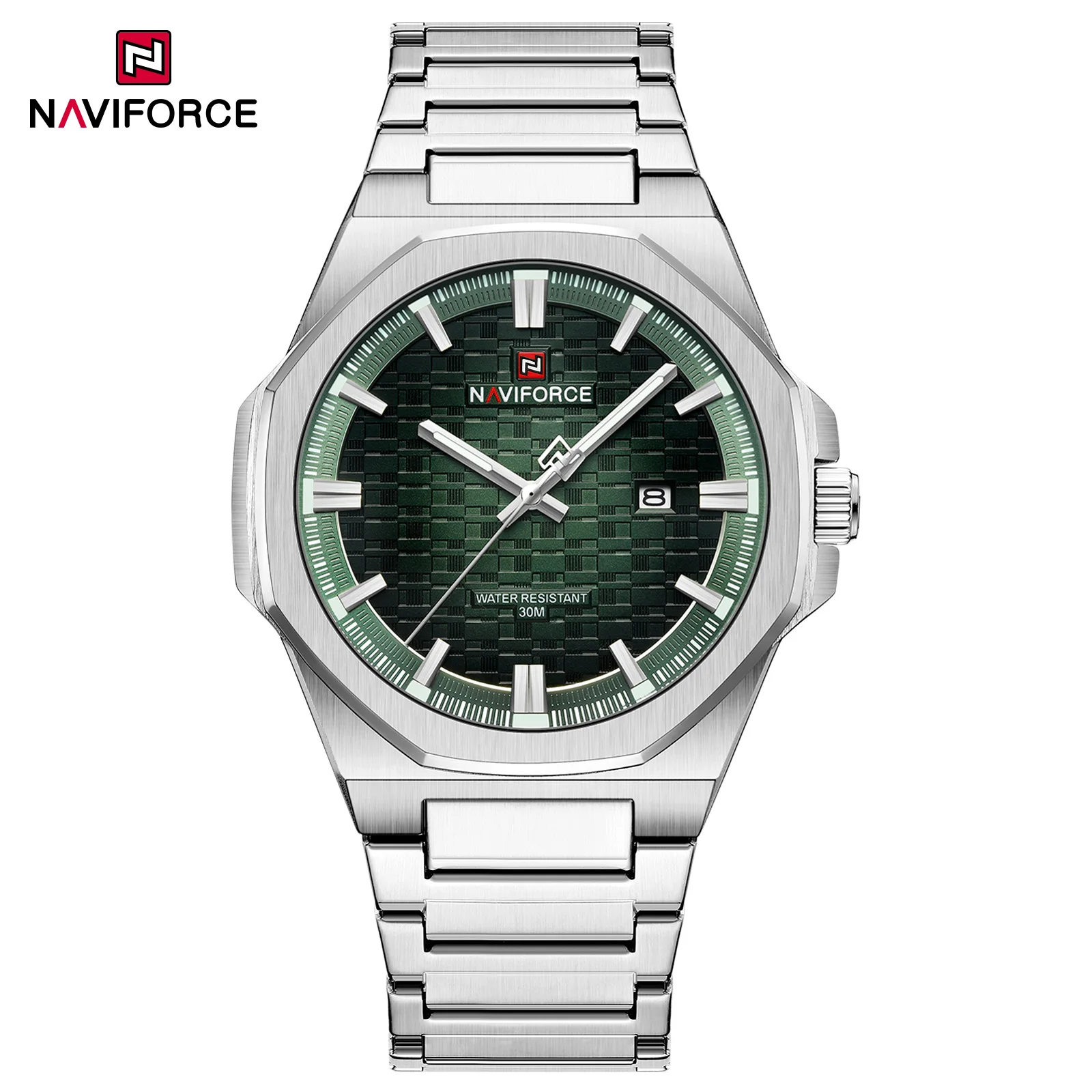 NAVIFORCE 9245 Jam Tangan Kuarsa Pria Modis Jam Tangan Bisnis Kasual Tali Baja Tahan Air Bercahaya Kalender untuk Pria Reloj Hombre