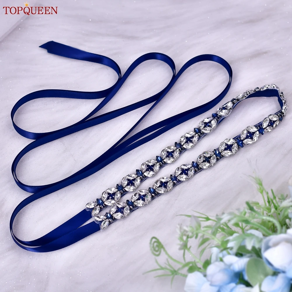 TOPQUEEN Royal Blue Gemstone Wedding Belt Formal Dress Woman Belt Bridal Belt High Quality Dress Waist Accessories S111-ML