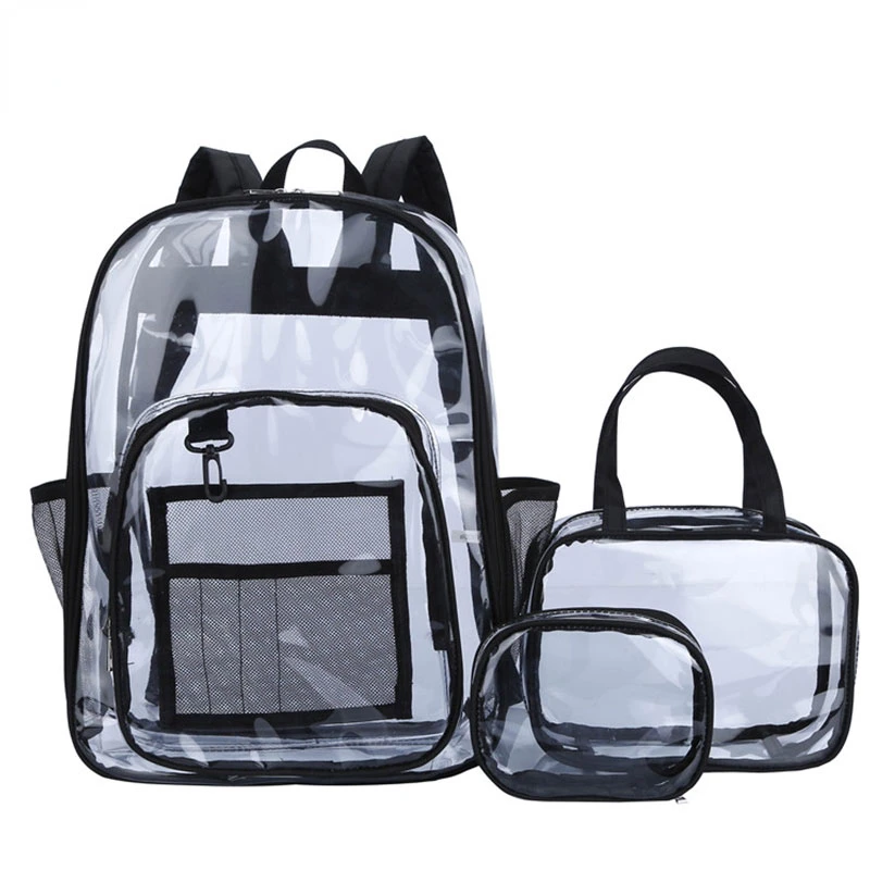 Transparent PVC Set Bag Waterproof Backpack Unisex Large Capacity Backpack Solid Clear Backpack Couple Fashion Bagback Designer