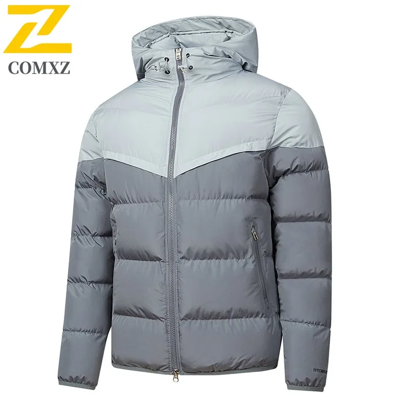 COMXZ Men Casual Color Block Hooded Jacket 2025 European and American Style New Thick Warm Cotton-Padded Winter Cold-proof Coat