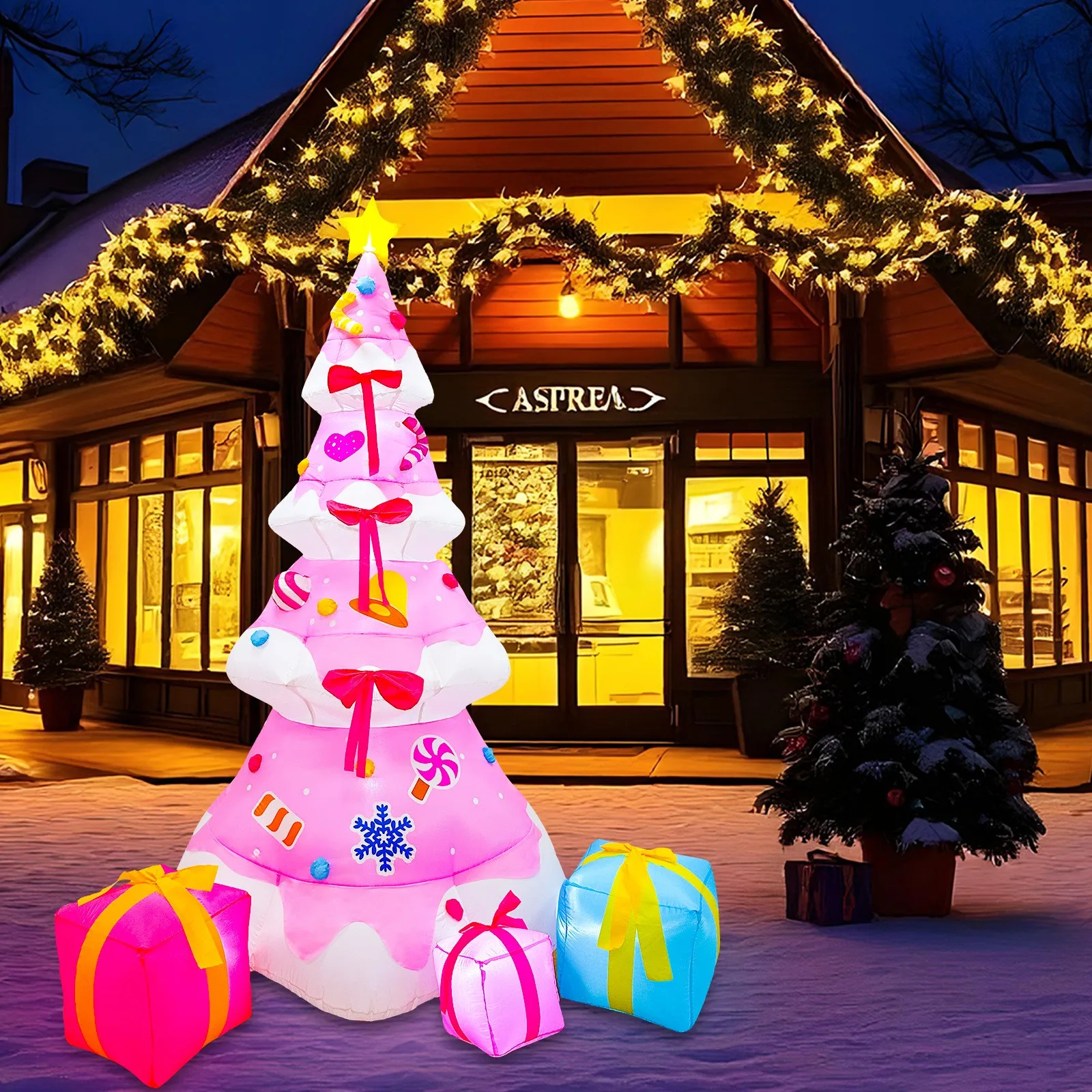 8ft Airmodel 2.4 Pink Christmas Tree,Led Christmas Inflatable Decoration, Wishing Tree, Party Decoration Supplies Outdoor Garden