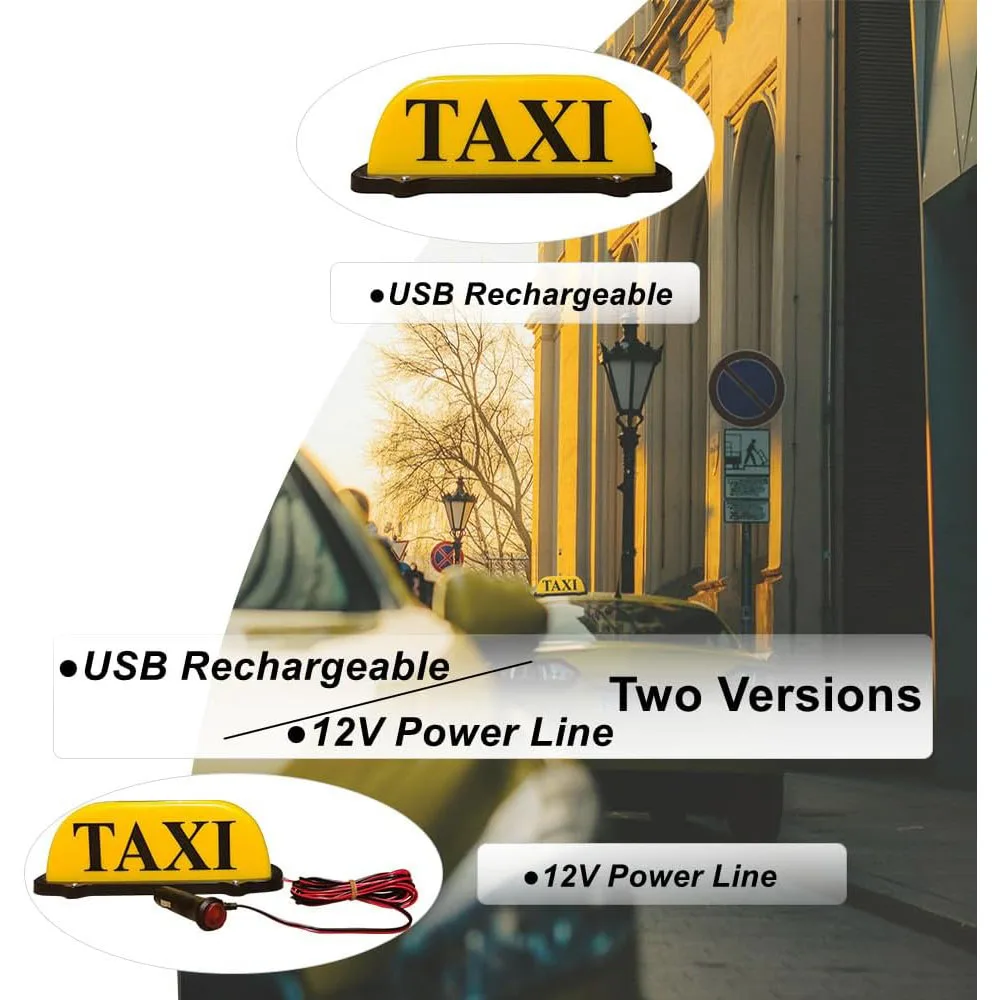 TAXI Sign Light,TAXI Cab Roof Top Illuminated Sign,Sealed Waterproof TAXI Lighting with Magnetic Base,Yellow Shell Taxi Sign