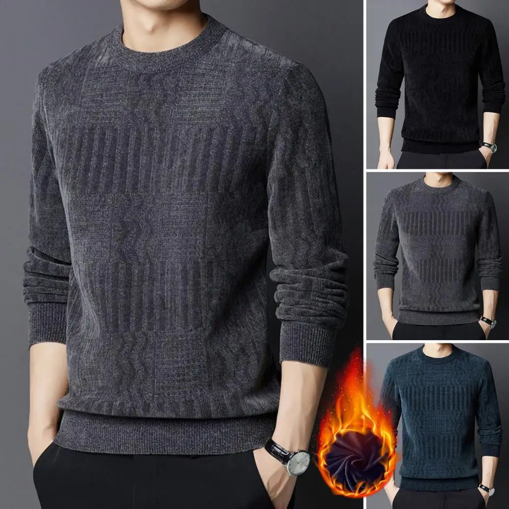 Polyester-Pullover, verdickter Herrenpullover, Kollektion, lässige Rundhals-Strickwaren für Herbst und Winter, vielseitig einsetzbar für die Arbeit