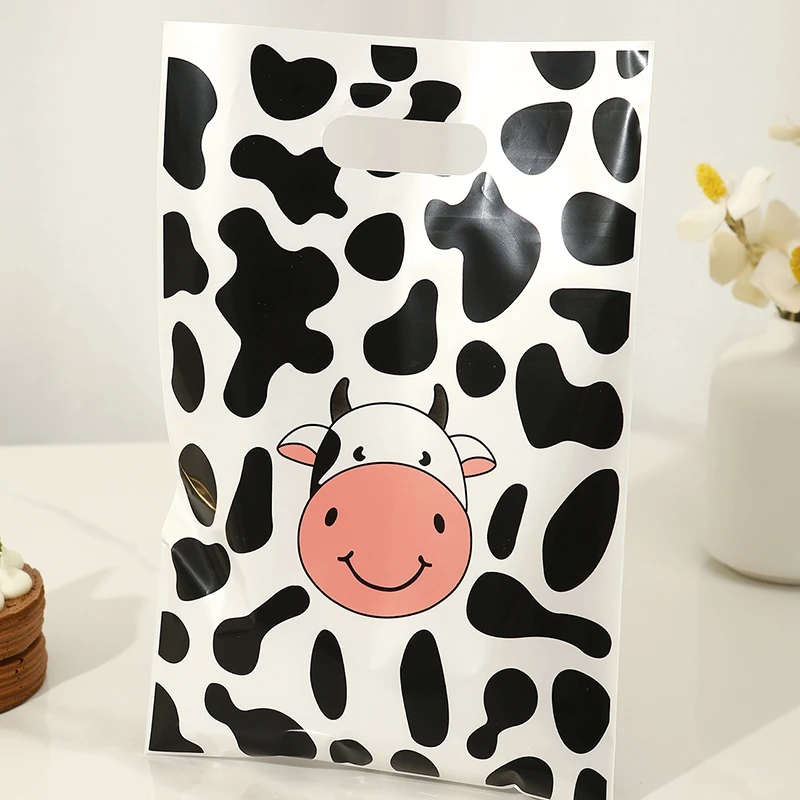 10/20/50pcs Cow Pattern Gift Bags, Candy Bags Plastic Party Bag With Handles, Cute Cow Theme Birthday Baby shower Party Supplies