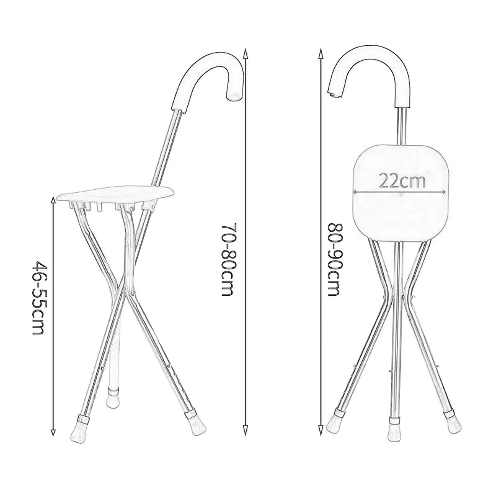 Walking Cane Seat Outdoor Rest Stool Travel Cane 5 Gears Adjustable Supports up to 10kg for Hiking Seniors Grandma Men Disabled