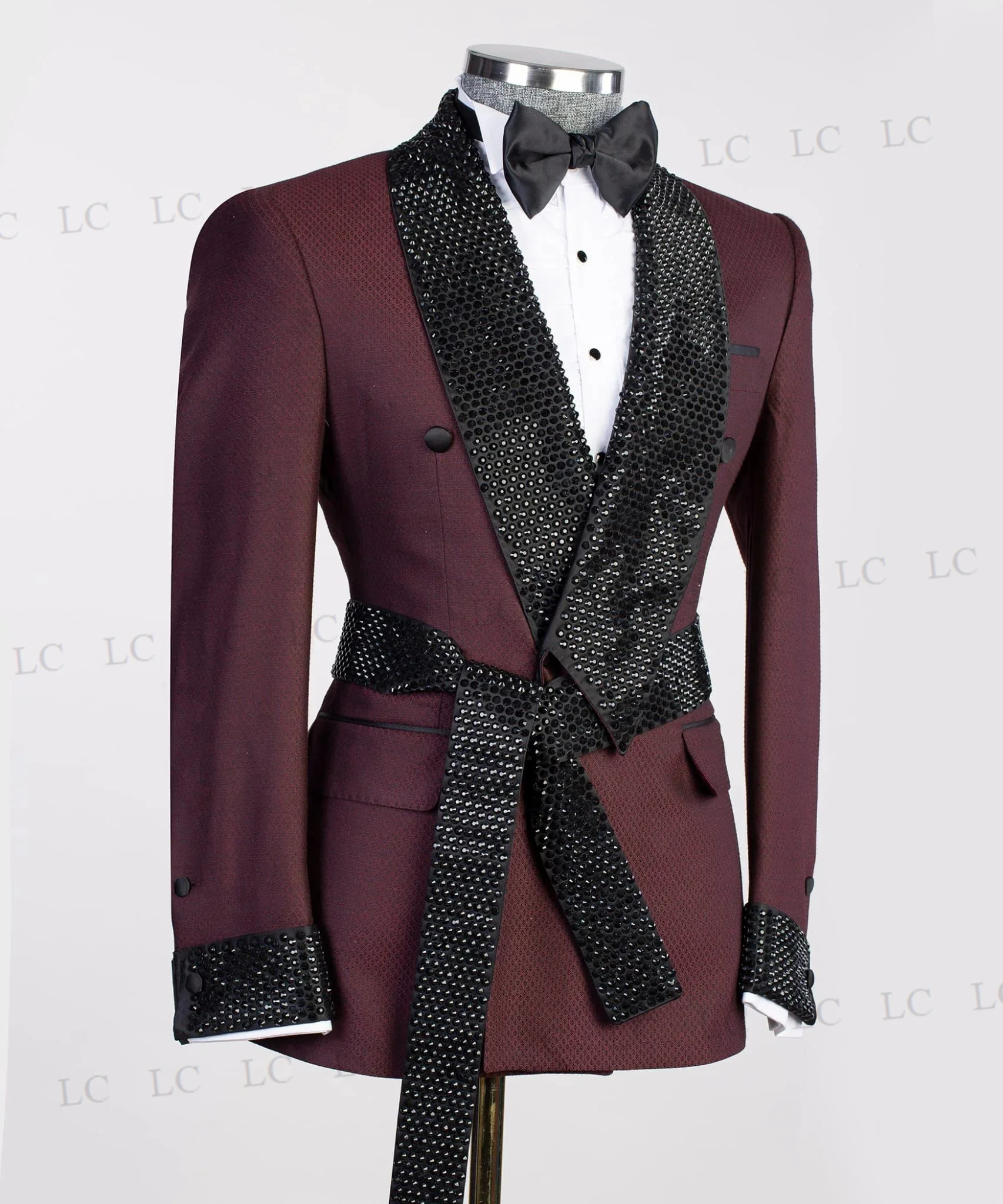 Traje clásico de 2 piezas para hombre, Blazer con cinturón, diamantes, cristales, esmoquin, fiesta Formal, boda, novio, talla grande, a medida