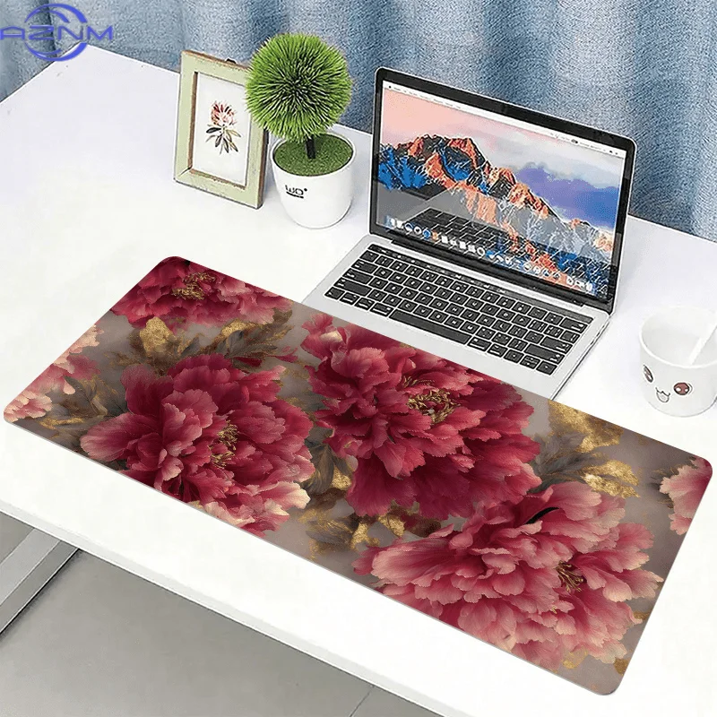 One Mouse Pad Measuring  cm, Featuring a Non-Slip Extended Design, Adorned with a Luxurious Retro Peony Pattern, Ideal for Decor