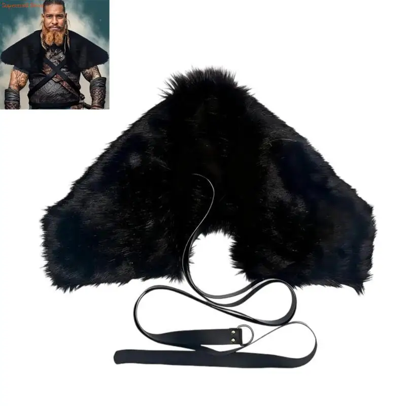 Q5we Médieval Faux Furs Mantle épaule Emballage Femmes Men Halloween Renaissances Cosplay Costume accessoire Vikinges Câle