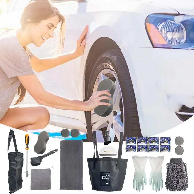 

Professional Tire Wheel Brush Wash Mitt 24pcs Auto Detailing Tool Kit Car Cleaning Brush Set Vehicle Care Kit Car Wash Supplies