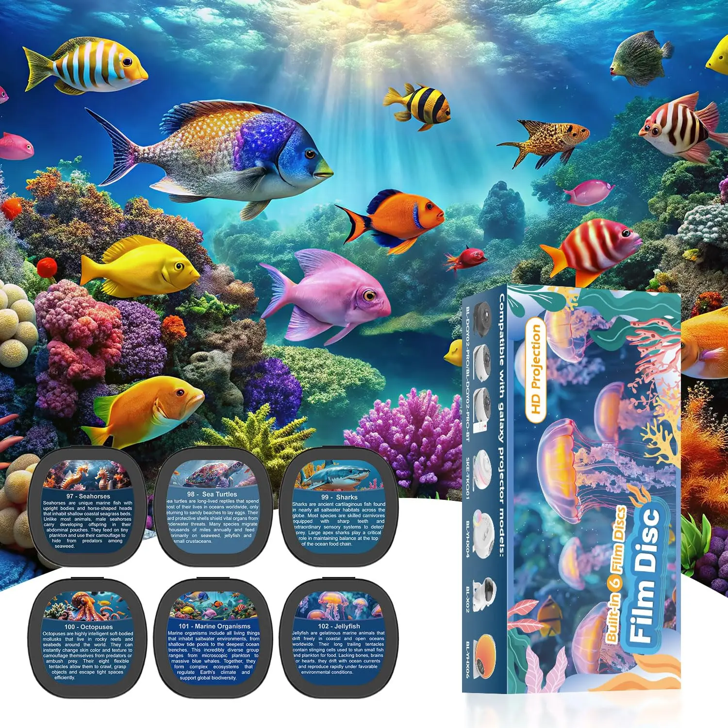 Galaxy Projector Pro Disc Device Not Included Ocean Version Realistic Planetarium Night Light 6 Film Discs 4K HD Bedroom Birthda