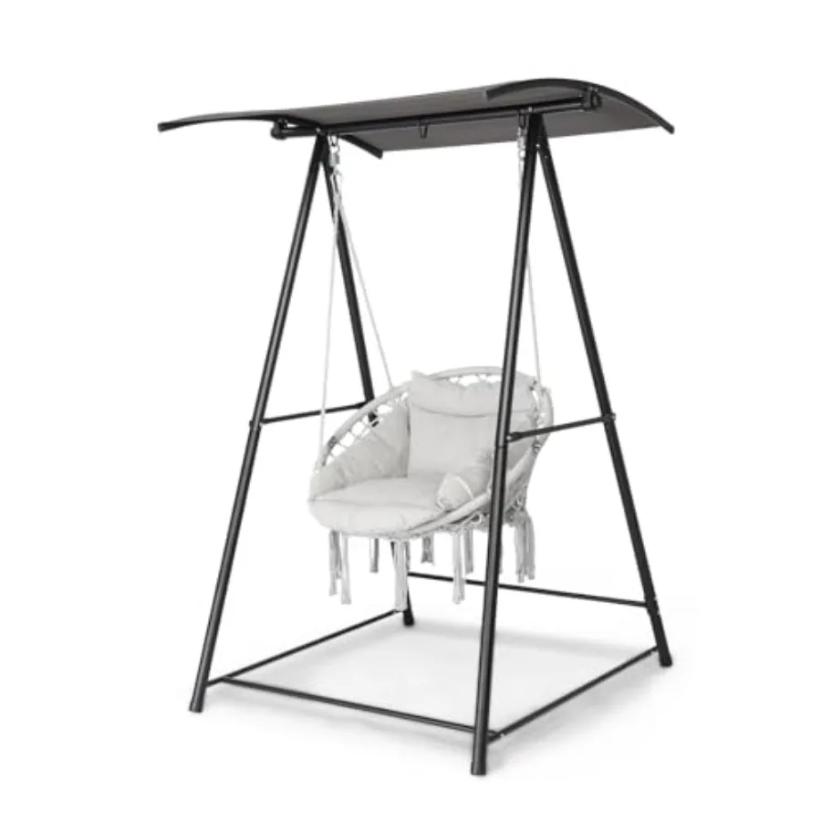 

Подвесное кресло-гамак с подставкой, удобное подвесное кресло с подушкой, подставка для качелей с навесом для улицы, усиленная конструкция, выдерживает до 660 фунтов, размер S