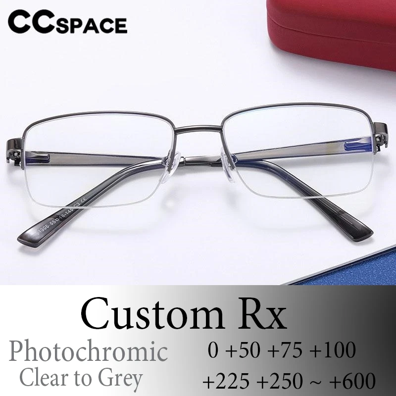 

P57217 Small Size Square Photochromic Reading Glasses Men Lady Fashion Metal Half-Frame Optical Presbyopic Dioptric +50~+400
