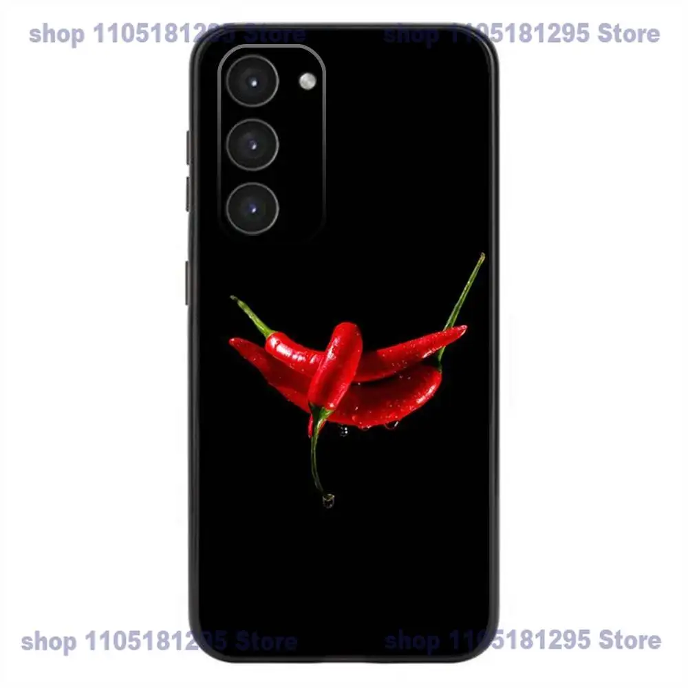 Spicy Red Chili Peppers Phone Case For Samsung Galaxy A32,21s,22,31,52,53,72,73,Note20,8,9,10 Soft Silicone Black Cover