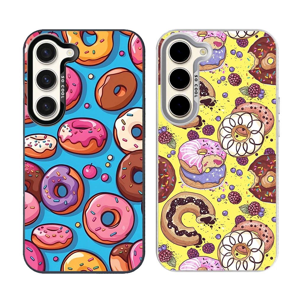 Donuts Cute Phone Case Cover for Samsung Galaxy S26 S25 S24 S23 S22 S21 S20 FE Ultra Plus Present Grey Silvery Shockproof Shell