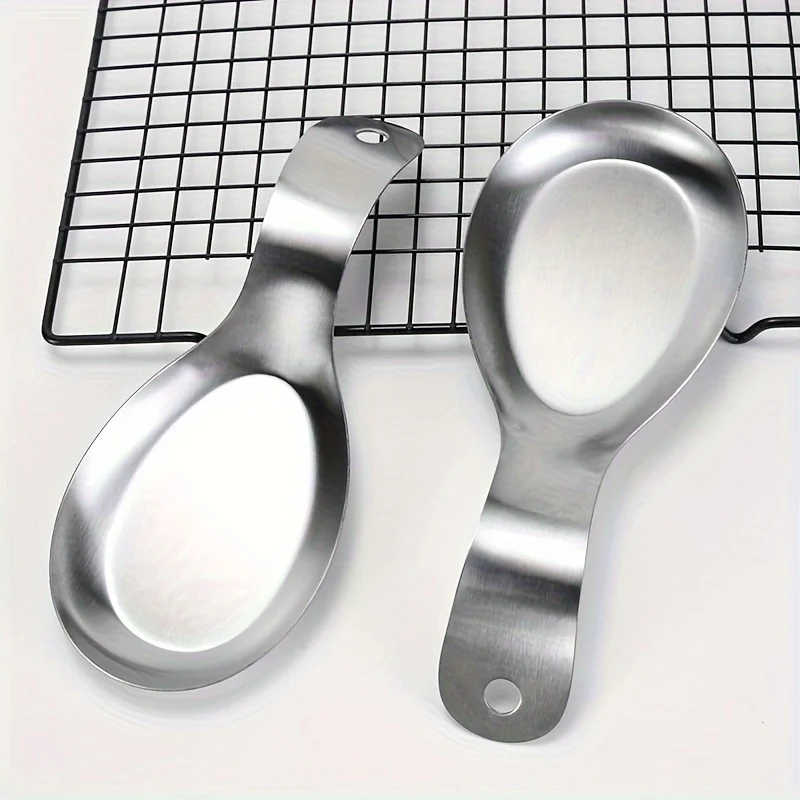 1pc Durable Stainless Steel Soup Spoon Rest Tray-Sleek, Simple Design for Home Commercial Use | Holds Spoons Small Kitchen Tools