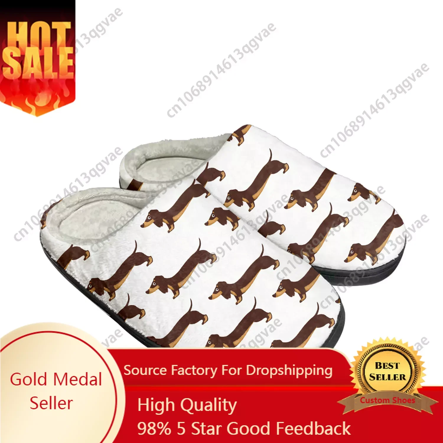 Cute Dachshund Pet Dog Home Cotton Custom Slippers Mens Womens Sandals Plush Bedroom Casual Keep Warm Shoe Thermal Slipper Black