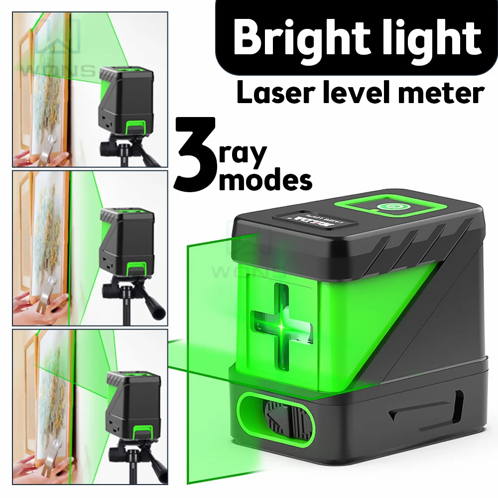 HILDA  2 Lines Mini Green Laser Level Meter Vertical & Horizontal Cross Line Super Powerful Laser Beam Line With Lithium Battery