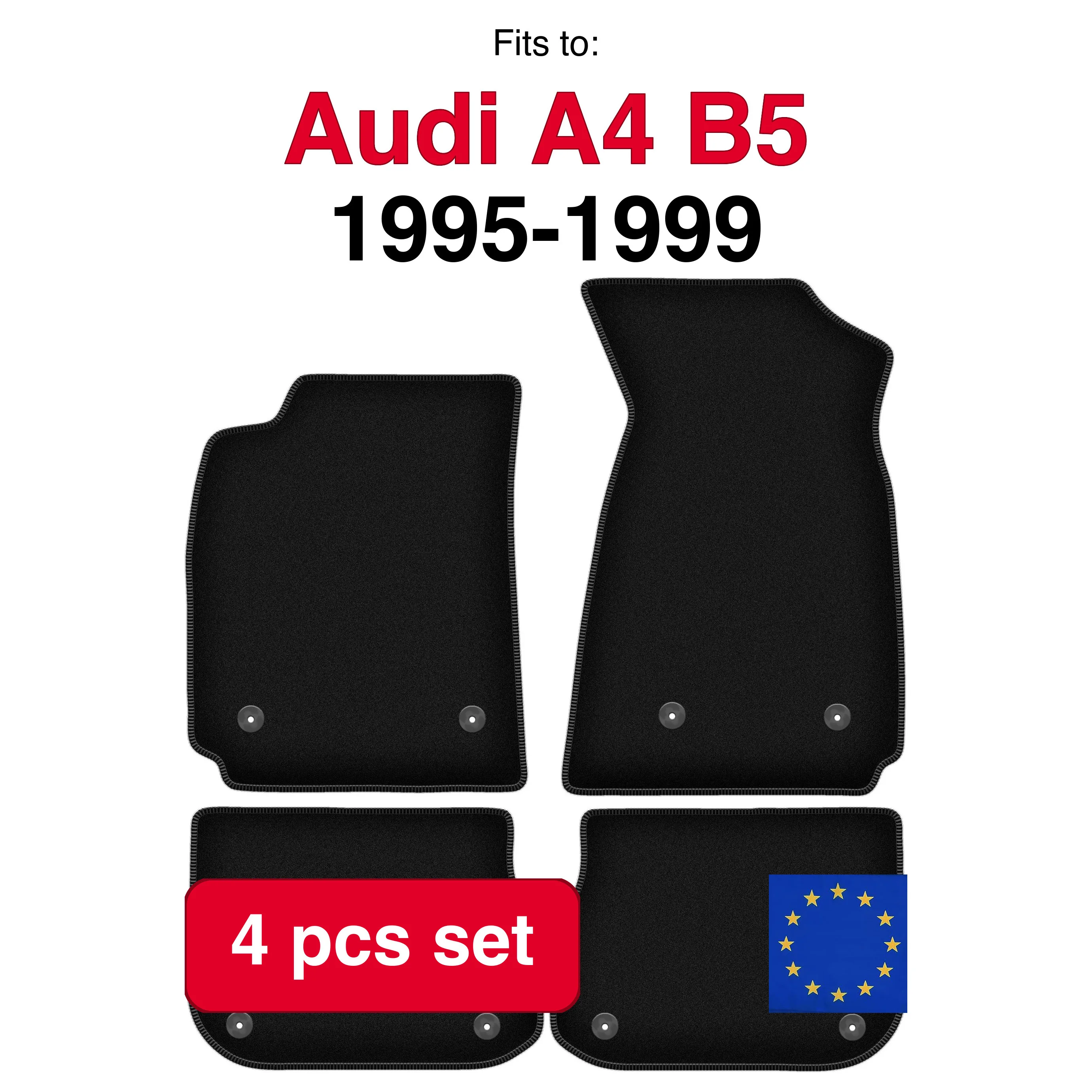Velour tapijtset voor Audi A4 B5 sedan, stationwagen (1995-1999) - Zwart (4 stuks) in de auto passende automattenset