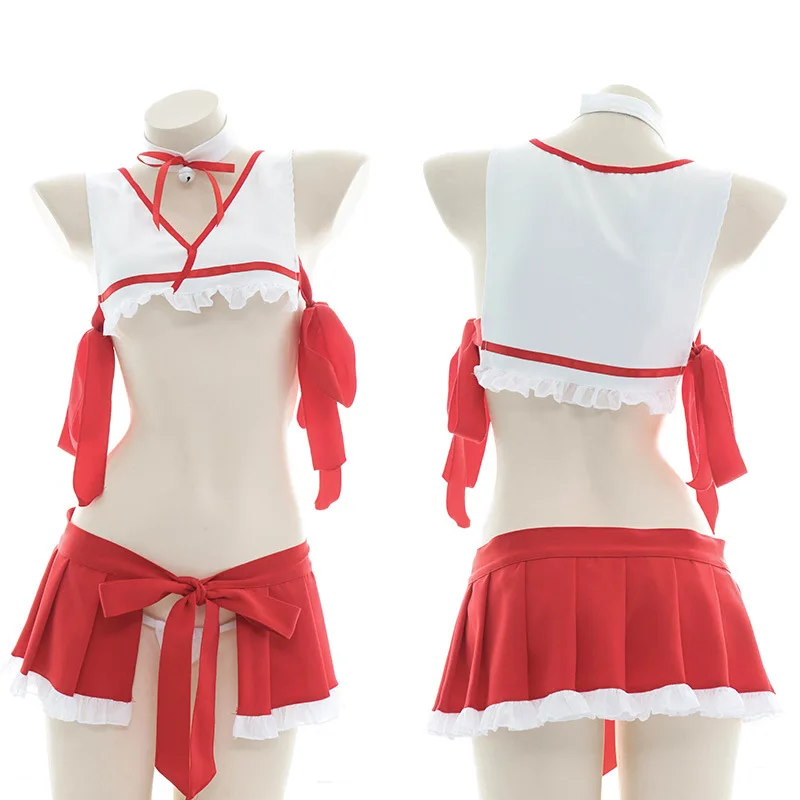 Japanese Sexy Anime Psychic Witch Kimono Uniform White Red Costume Girl Underwear Swimsuit Pool Party Halloween Cosplay Clothes