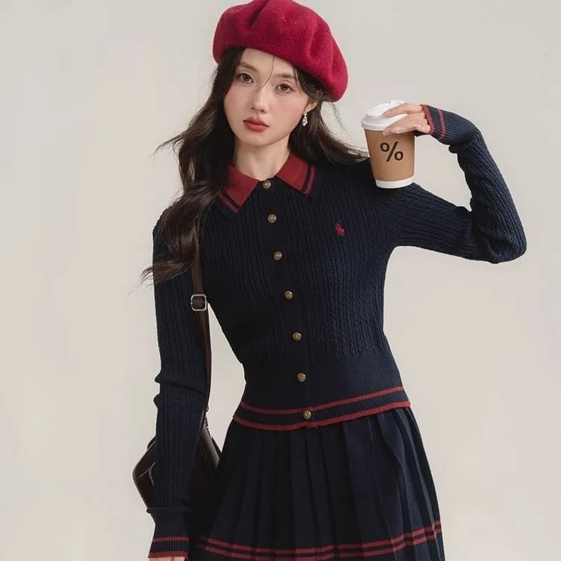 

골프니트 Luxury Korean Golf Suits Women Golf Wear 2024 Autumn New Two Piece Set Women Golf Clothes Fashion Knit Cardigan+ Golf Skirt