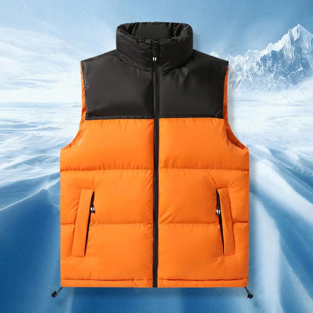 

Жилет мужской с регулируемым шнурком на подоле, хлопковый жилет с воротником-стойкой и карманами, планка на молнии, без рукавов