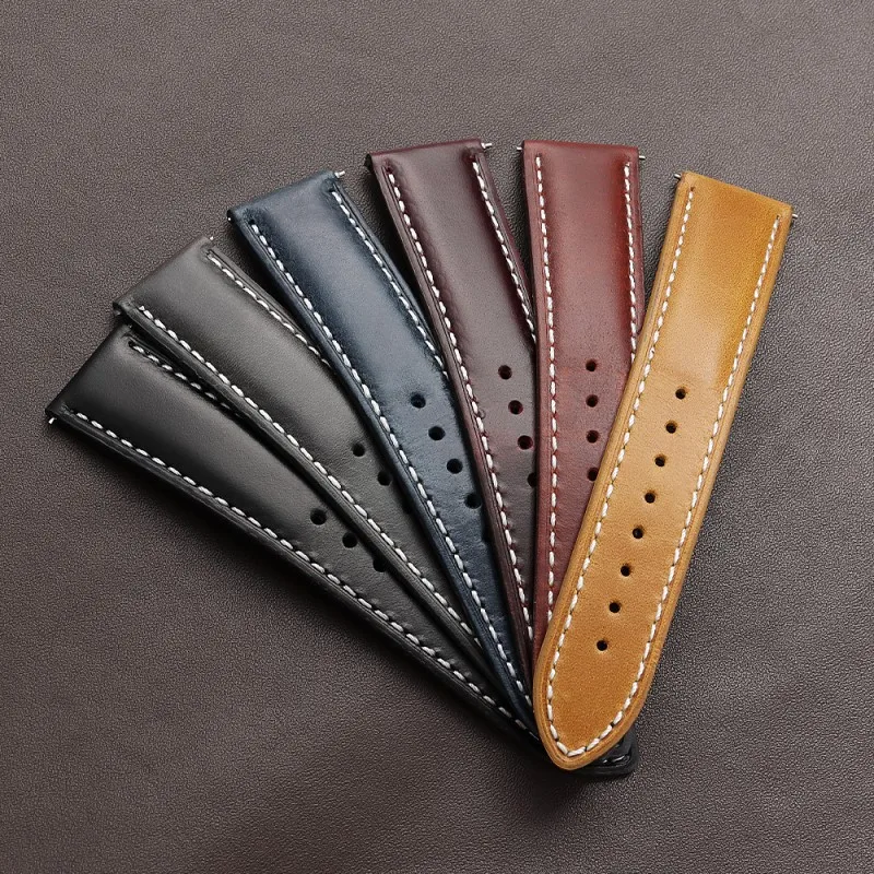 

High Quality Oil Wax Leather Watch Strap for 18mm 20mm 22mm Stainless Steel Butterfly Watch Buckle Watch Band Bracelet Accessory