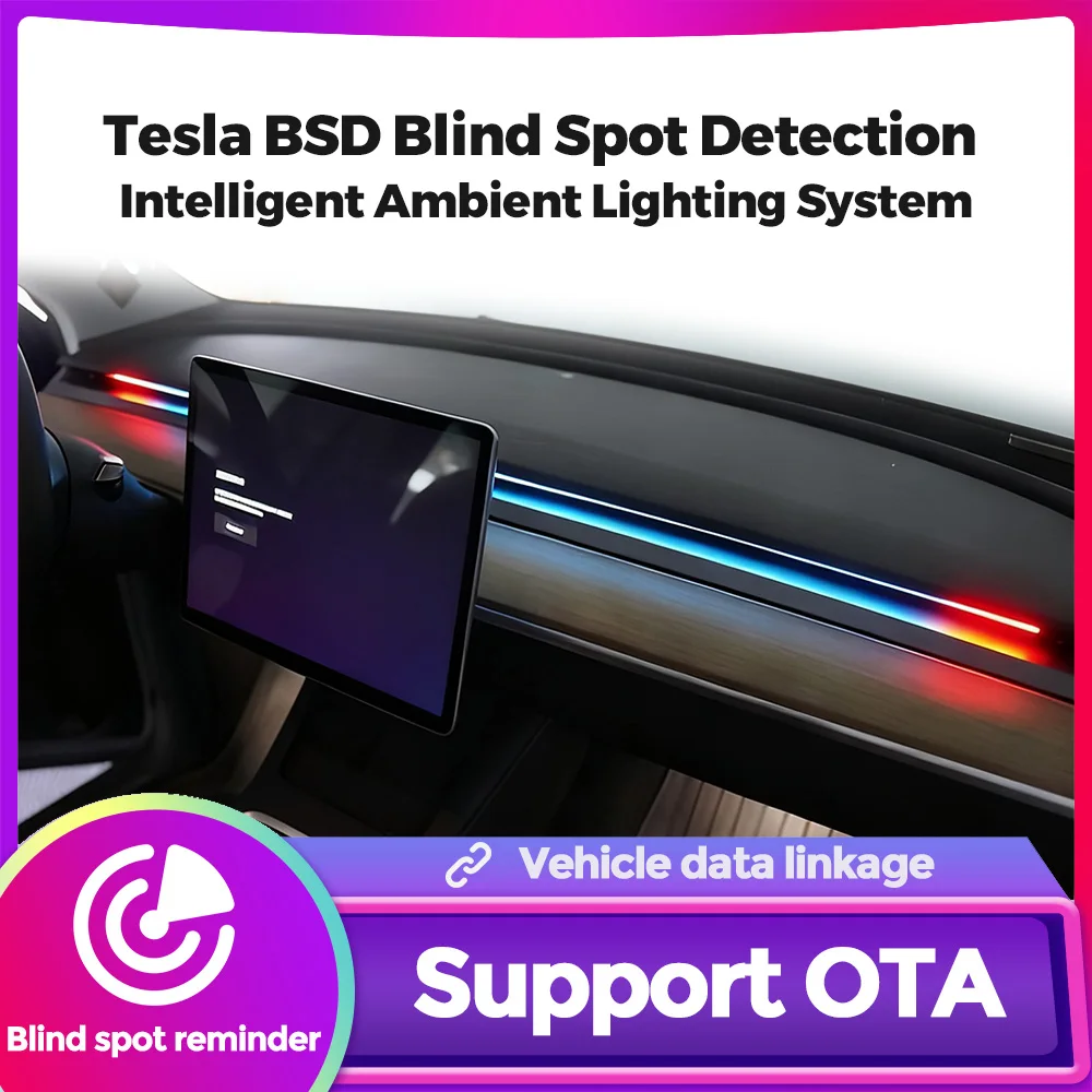 

For Tesla Model 3 Y Highland Juniper Car BSD Blind Spot Intelligent Ambient Lighting System Monitoring with Color Light Bar OTA