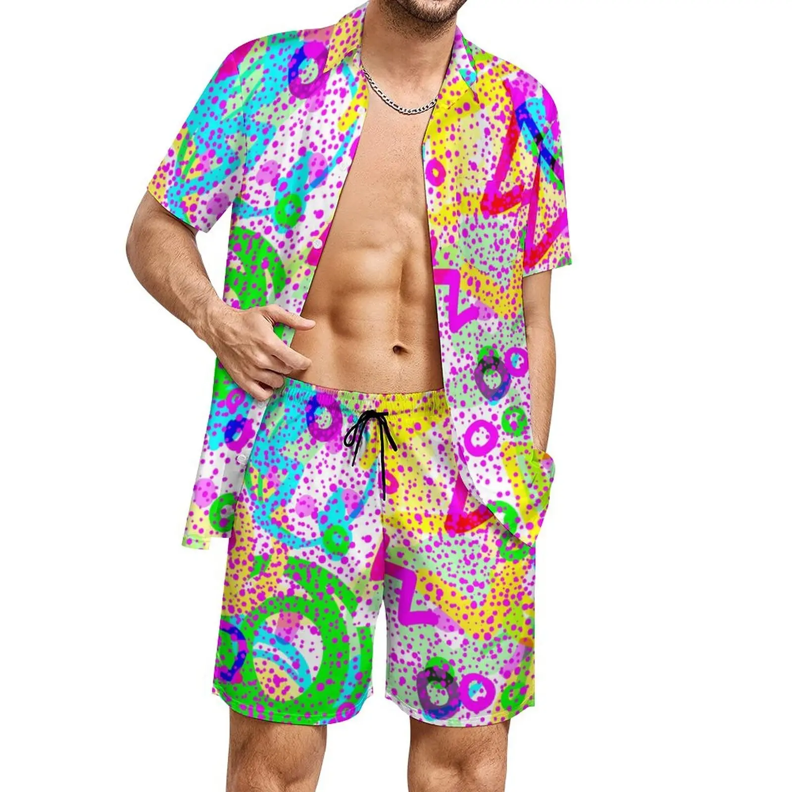 

Men's Irregular Geometric Printed Shirts And shorts, short-sleeved button-down shirts, Casual Vacation two-piece