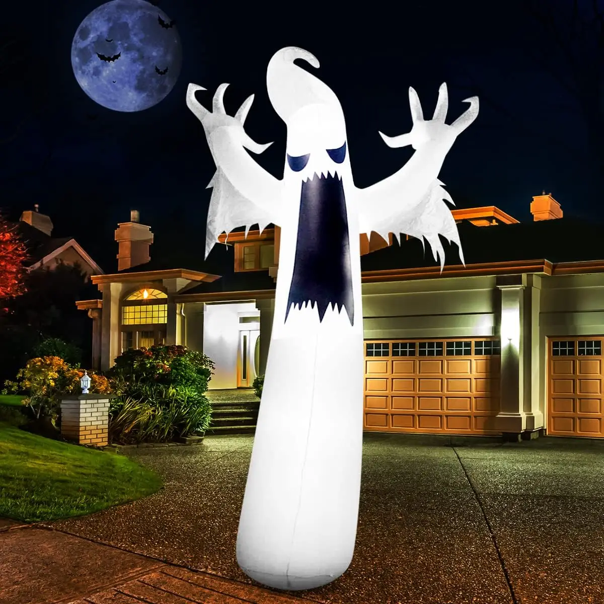 

12FT Halloween Inflatable Ghost Decorations Outdoor White Ghost with Build-in LED Lights and blower for Yard Garden Lawn