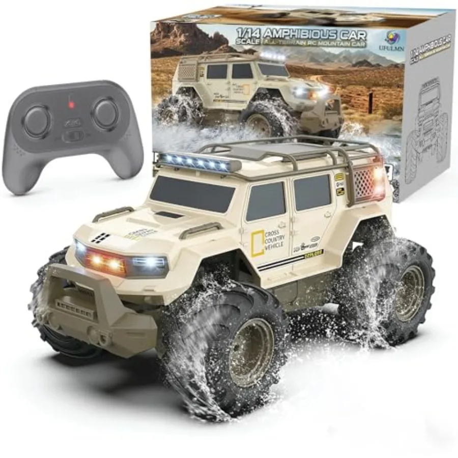 

Amphibious Remote Control Car 1:14 Electric 4WD Vehicle for Boys 8-12, Offroad Waterproof RC Truck All Terrain Drift Car in Blu