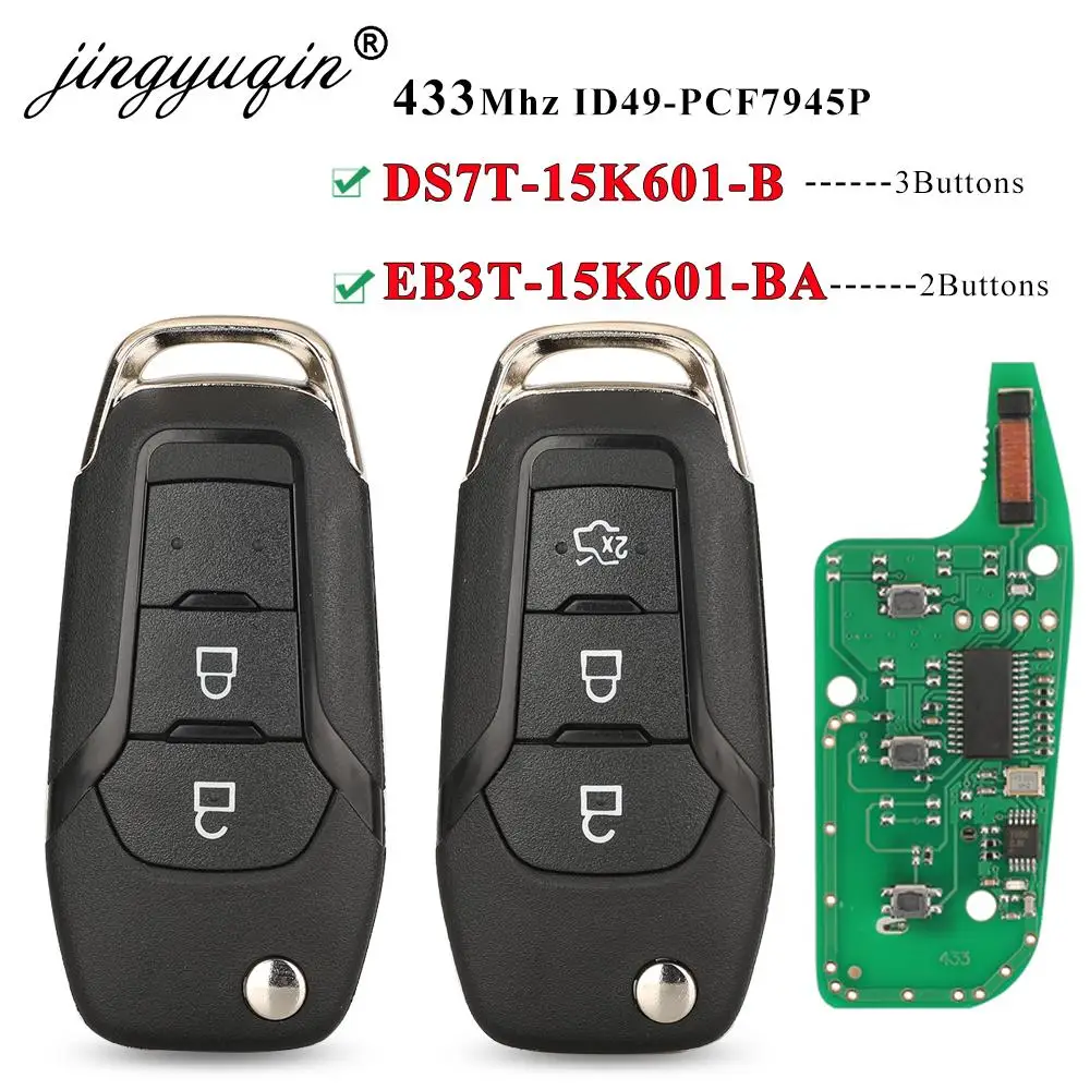 jingyuqin Flip Remote Key Fob ID49 433Mhz DS7T-15K601-B /EB3T-15K601-BA For Ford F150 Ranger Galaxy S-Max KA+ Mondeo V