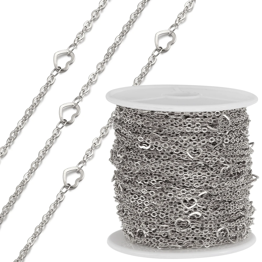 2meters/1meter Love Heart Stainless Steel Chains Cable Curb Chains for Jewelry Making DIY Chain Necklace Bracelet Components