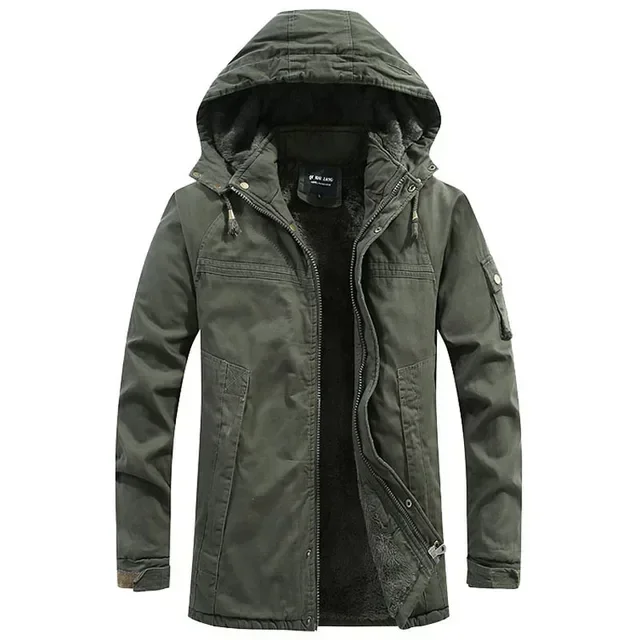 Washed Cotton Thick Fleece Casual Hooded Jackets Man Men Parkas Coat Military Windproof New 2024 Winter Warm Varsity Jacket Men