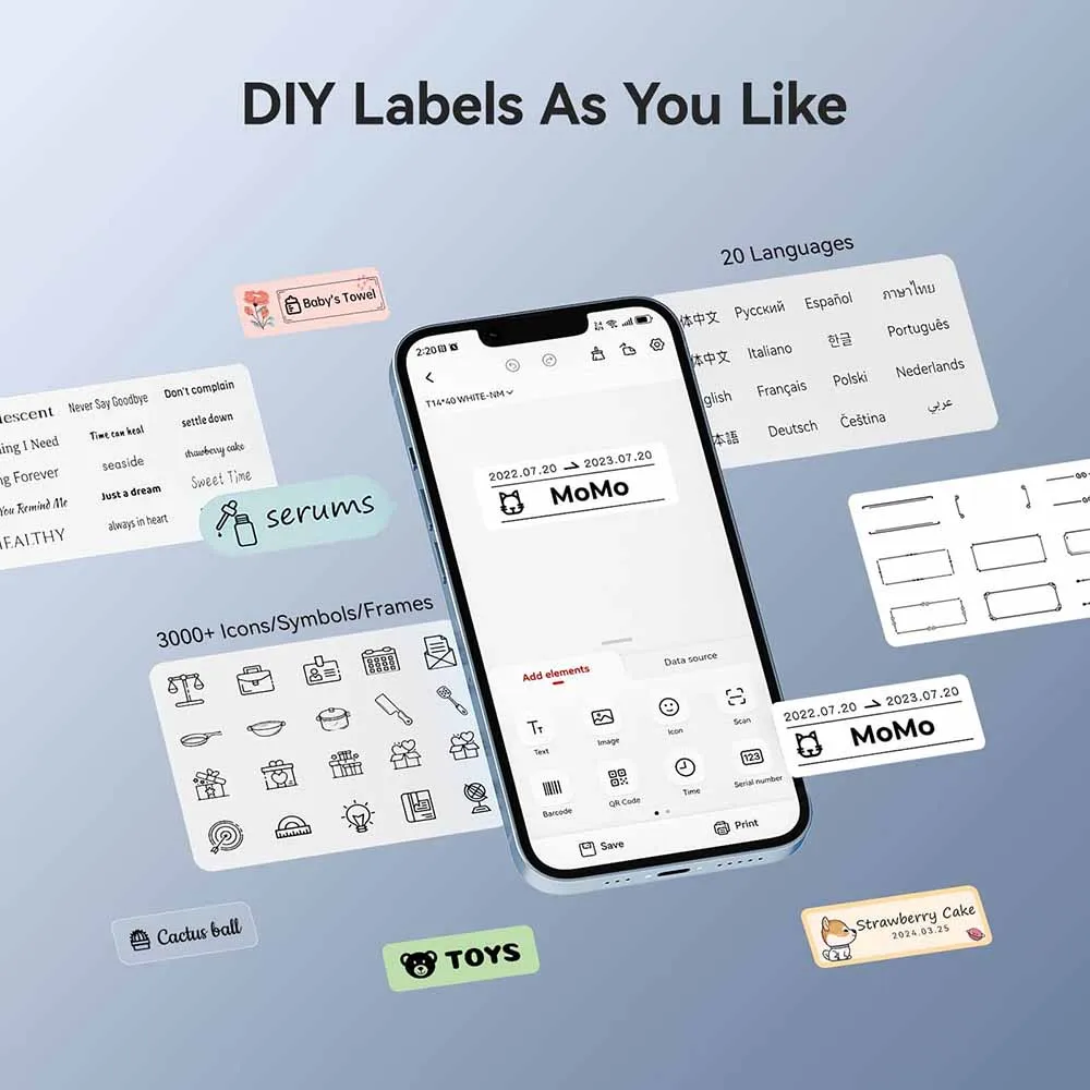 Niimbot D11 Mini Portable Printer Pocket Wireless Self-adhesive Label Maker Bluetooth Inkless DIY Name Tag Sticker Labeller