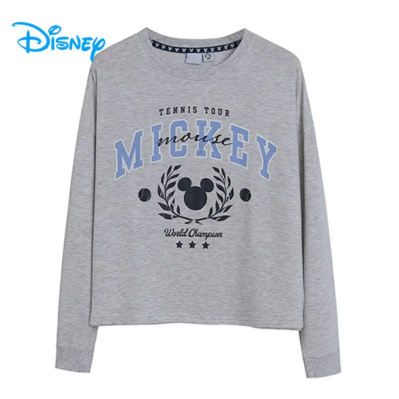 

Disney Mickey Mouse Short Sweatshirt Women O Neck Long Sleeve Loose Pullover Tops Cartoon Casual Jumper Femme Fashion Streetwear