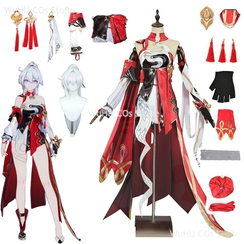 

a7d@Kiana Cosplay Wig Game Honkai Impact 3 Cos Kiana Kaslana Cosplay Costume Dress Fervent Omen StarWomen Halloween Roleplay Sui