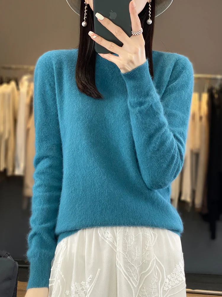 100% Mink Cashmere Women\'s Sweater Half High Neck Pullover Autumn Winter Long Sleeve Knitwear Feamle Clothing Bottom Shirt Tops