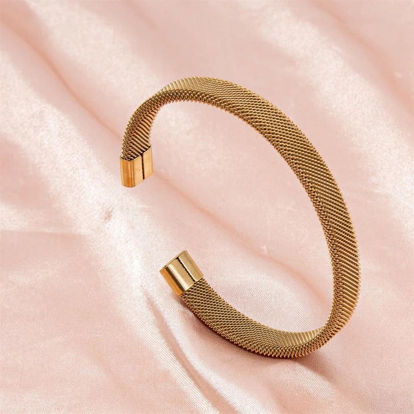 1Pc Proste koraliki ze stali nierdzewnej Twist Cable Wire Bransoletka dla kobiet Kpop Style Punk Otwarty nadgarstek Mężczyźni Bangle Biżuteria Akcesoria — zdjęcie 7
